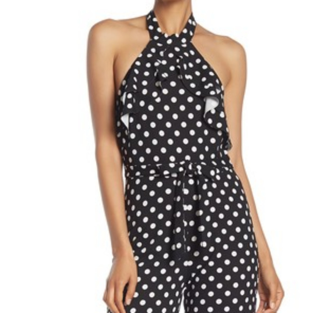 NWT sz 4 sexy BEBE Polka Dot Jumpsuit Halter neck